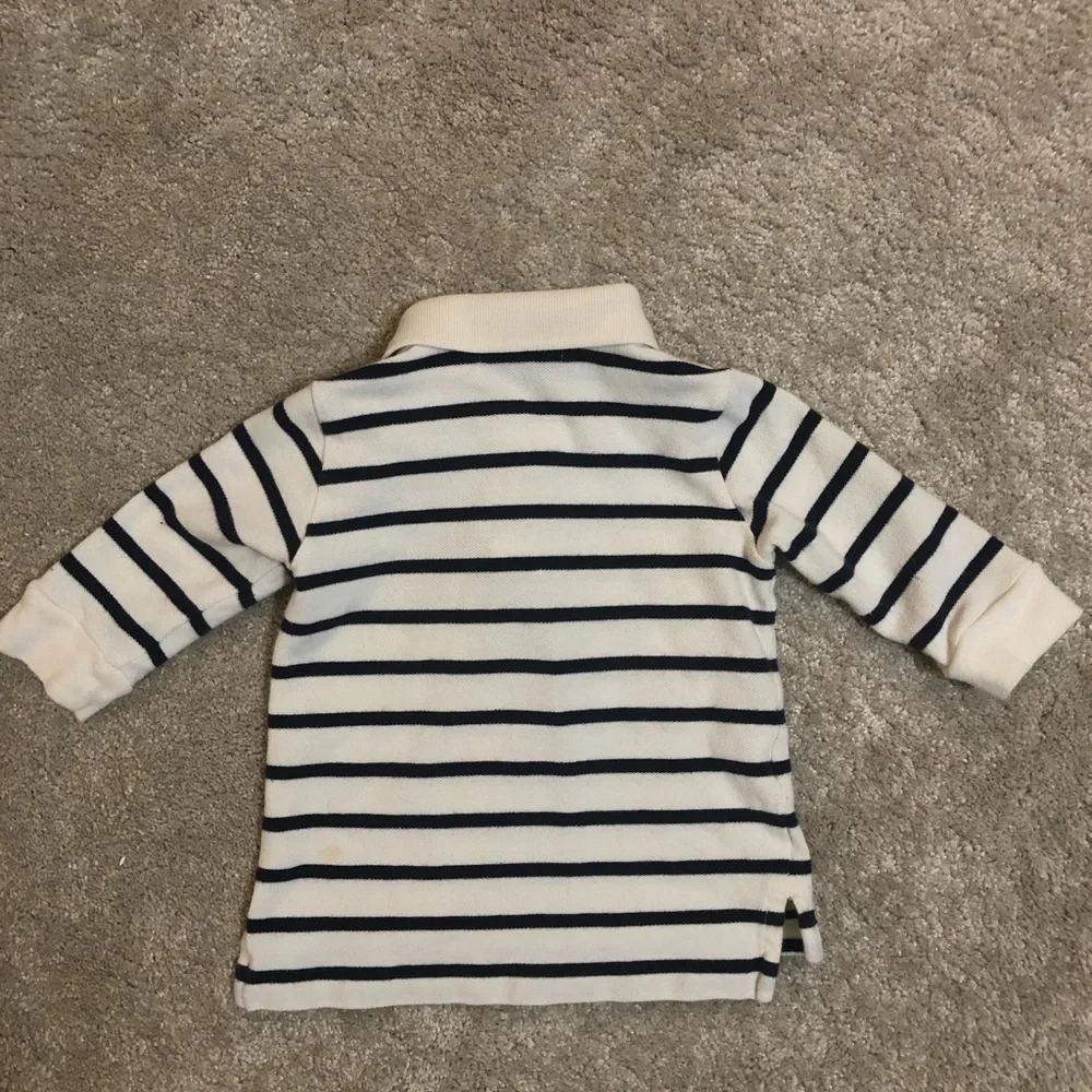 Ralph Lauren Classic Long Sleeve Polo Shirt Cream & Black Stripe Sz 9 mo